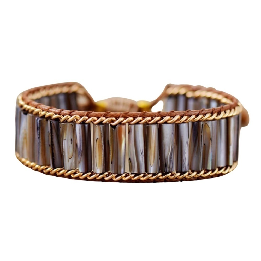 Brown Shell & Goldtone Tubular Bracelet